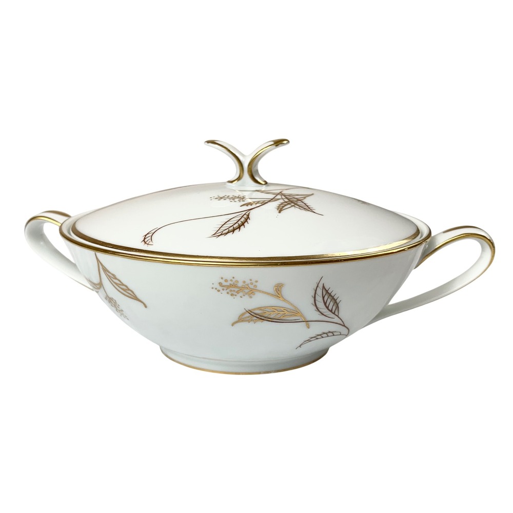 Noritake Jania 5631 Covered Sugar Bowl Gold Leaf White Porcelain Vintage Japan